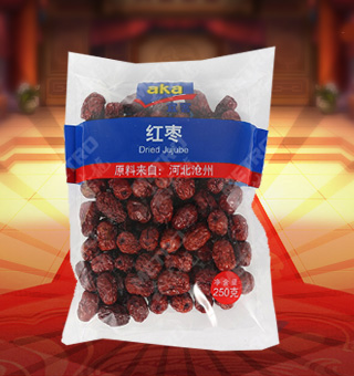 宜客(AKA)紅棗產(chǎn)自河北滄州250g每袋，精選優(yōu)質(zhì)河北滄州紅棗為原料，經(jīng)先進(jìn)工藝精心制作而成，色澤亮麗，肉質(zhì)飽滿，輕松享受。 